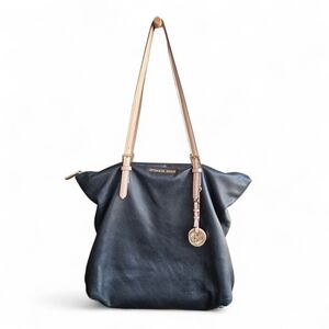 Michael Kors Black Pebbled Supple leather Tan Tote Adjustable Large